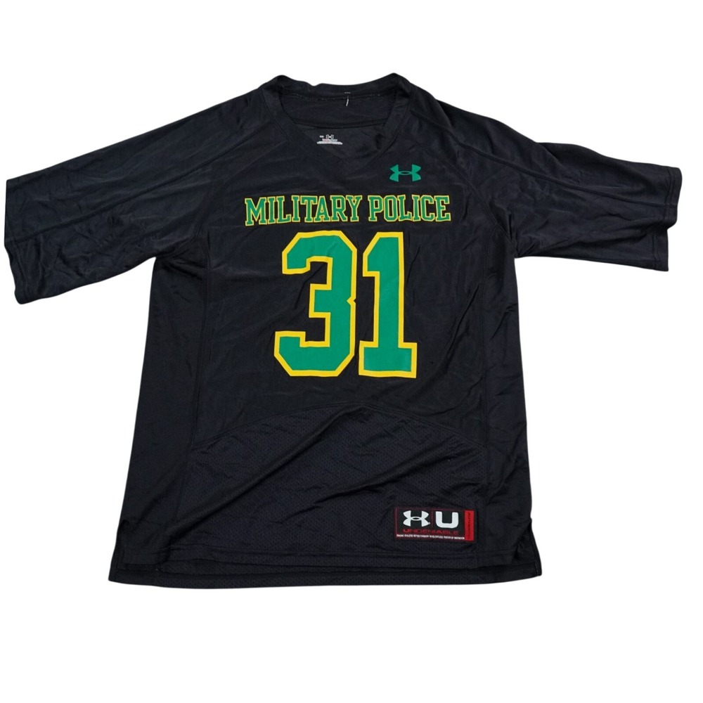 UNDER ARMOUR Military Police Football Jersey Mens Medium Black Green Heat Gear